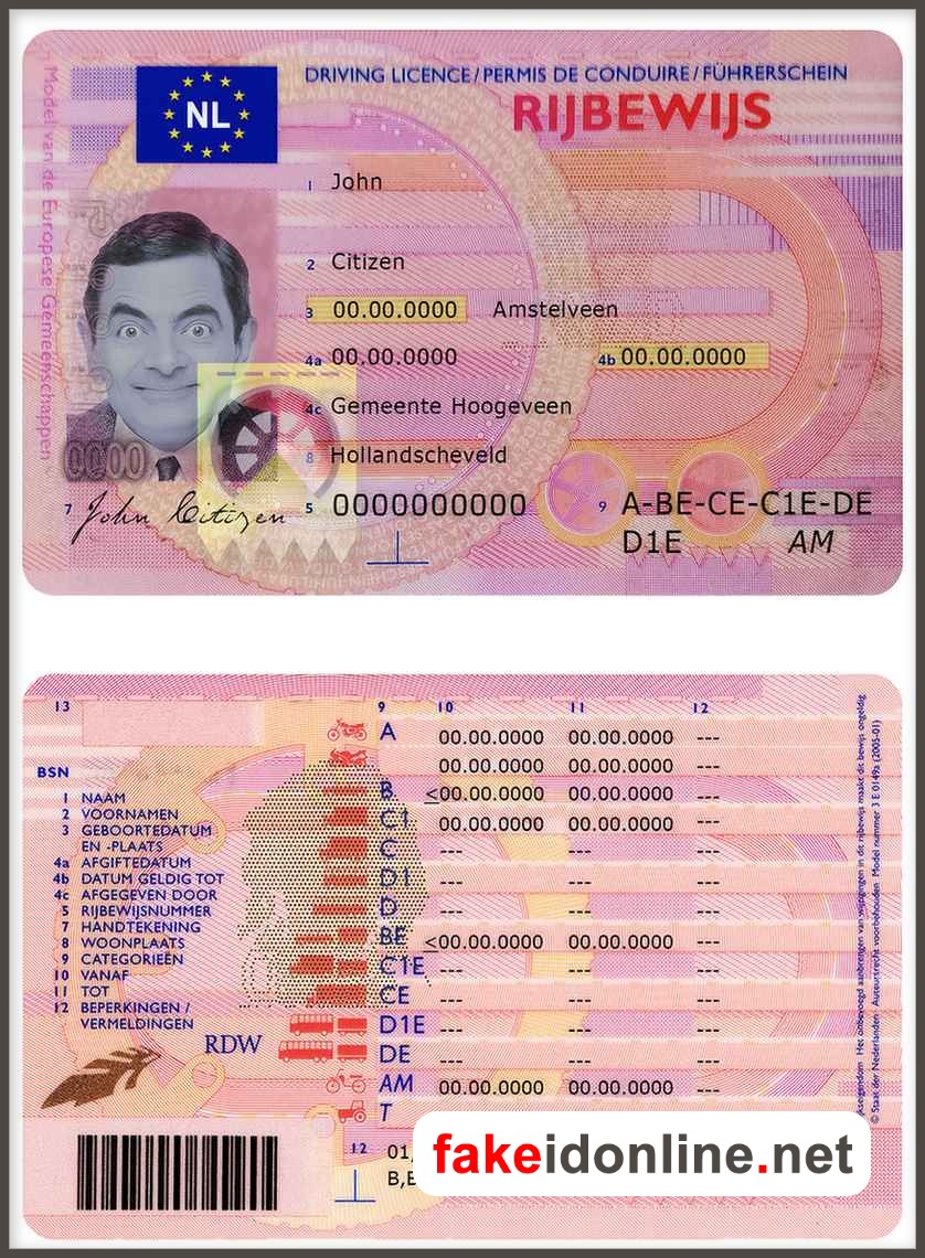 Netherlands Driver License PSD Template